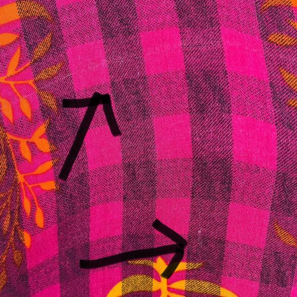 Pink Black Checkered Gold Leaf Semi-Sheer Summer Cover Up Kaftan Maxi Dress XS - Picture 14 of 14